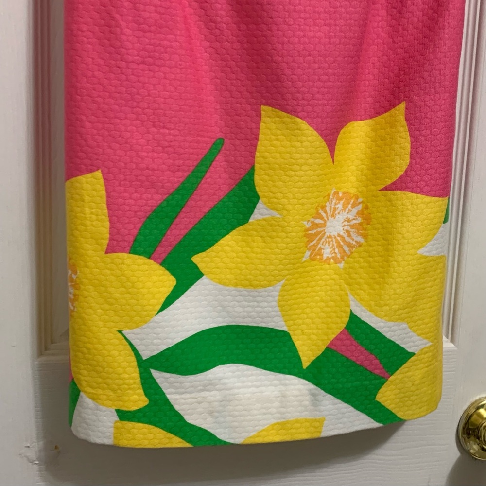 Lilly Pulitzer Strapless Mini Dress 00 Franco Dancing Daffodils Pink 100% Cotton - Picture 4 of 14
